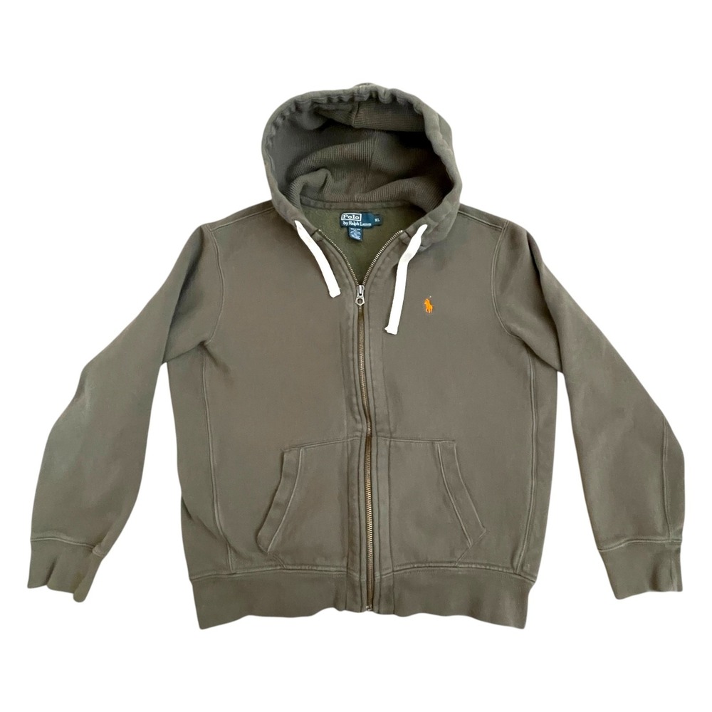 Polo Ralph Lauren Men's XL Olive Green Hoodie Orange Pony -Super Clean Hoodie!